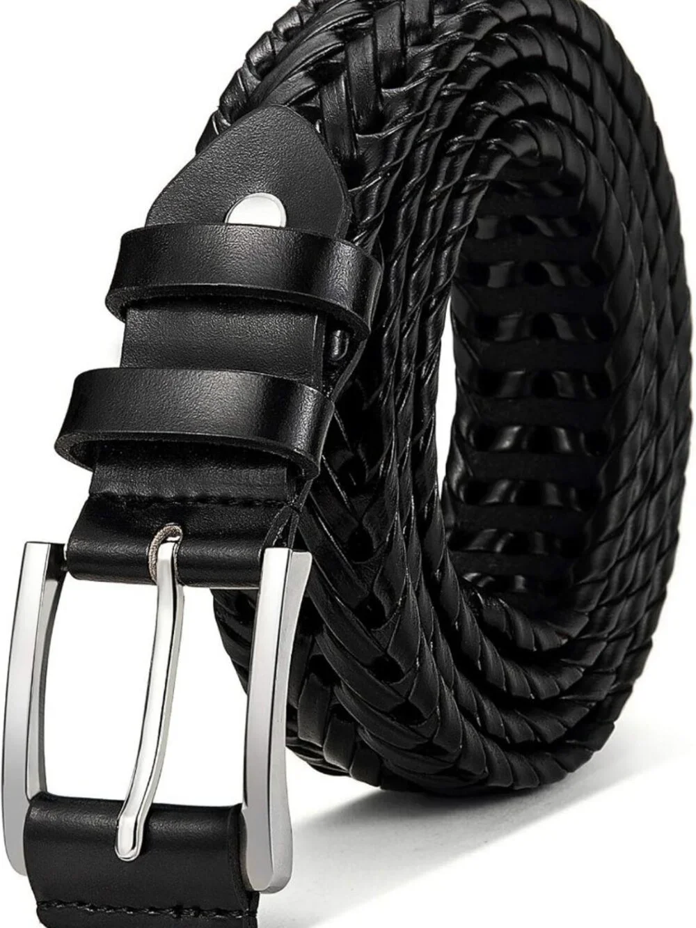 Stylish Men's Leather Braided Golf Belt - Holeless Design, Gift Boxed